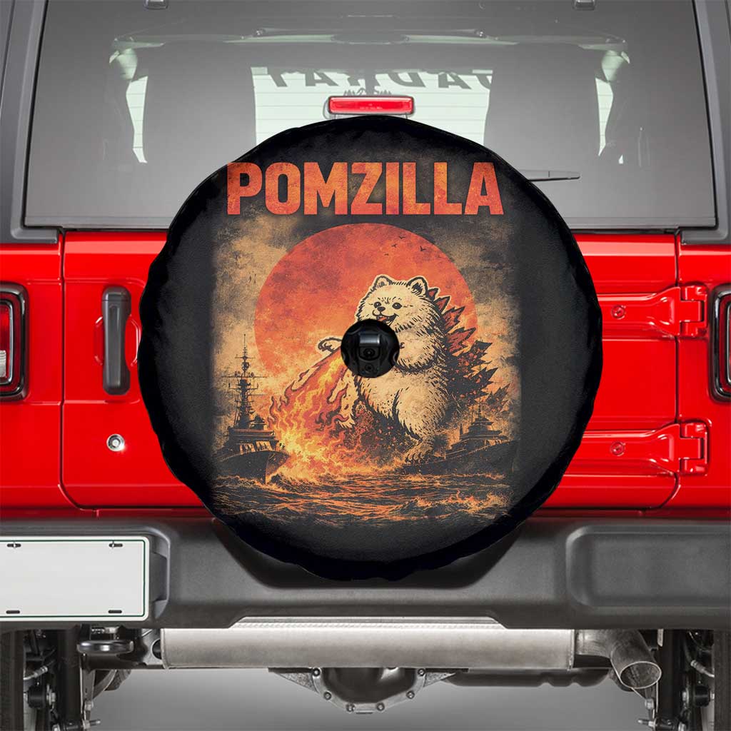 Pomzilla Dog Japanese Art Spare Tire Cover Retro Vintage Dog Lover Pomeranian Pom Monster Kaiju