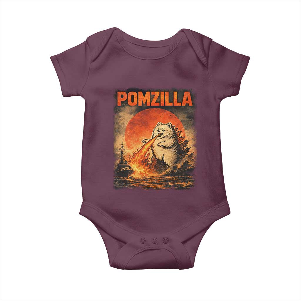 Pomzilla Dog Japanese Art Baby Onesie Retro Vintage Dog Lover Pomeranian Pom Monster Kaiju