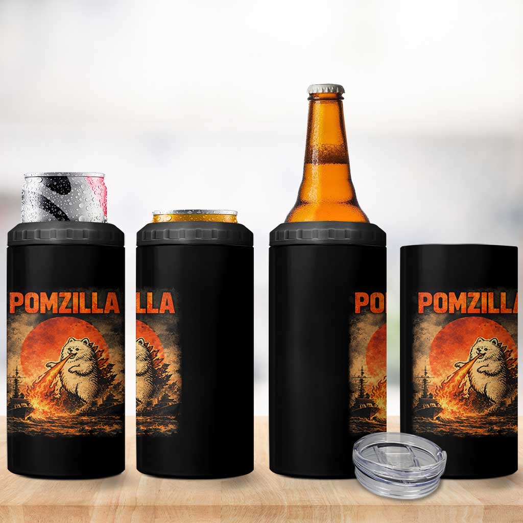 Pomzilla Dog Japanese Art 4 in 1 Can Cooler Tumbler Retro Vintage Dog Lover Pomeranian Pom Monster Kaiju