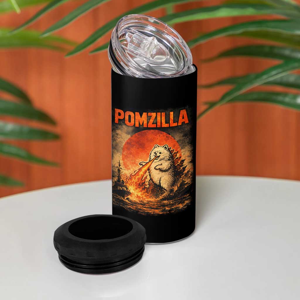 Pomzilla Dog Japanese Art 4 in 1 Can Cooler Tumbler Retro Vintage Dog Lover Pomeranian Pom Monster Kaiju