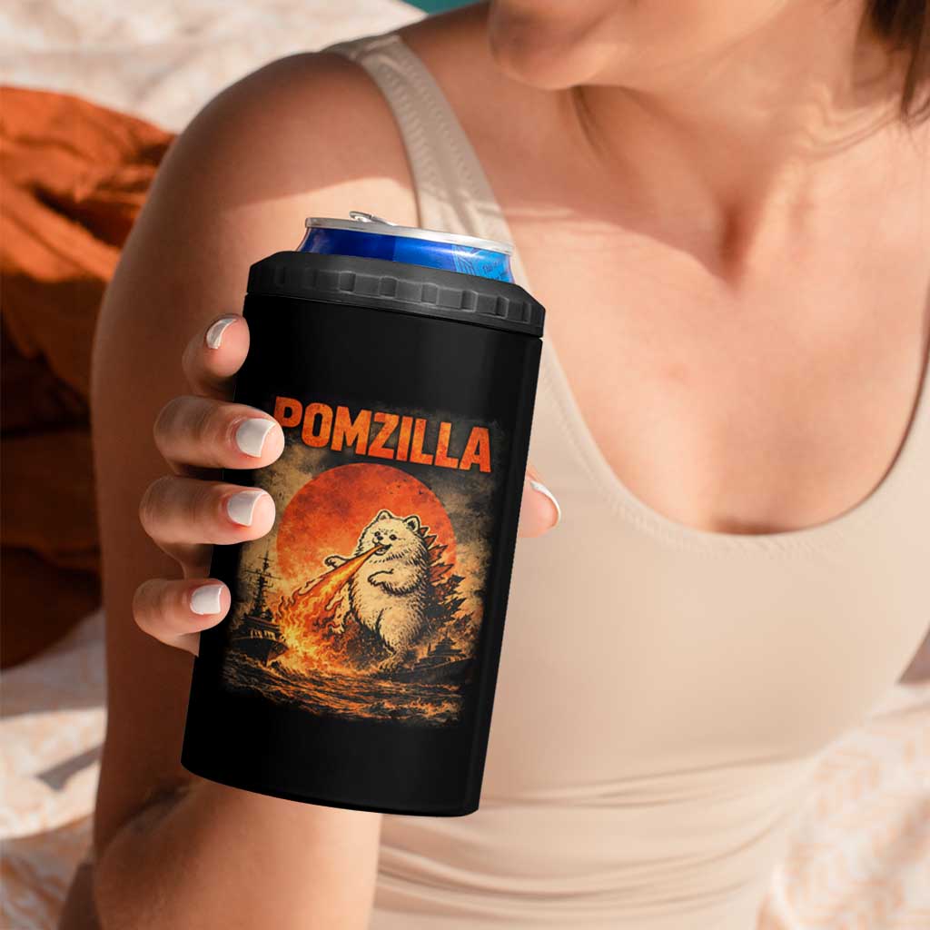 Pomzilla Dog Japanese Art 4 in 1 Can Cooler Tumbler Retro Vintage Dog Lover Pomeranian Pom Monster Kaiju