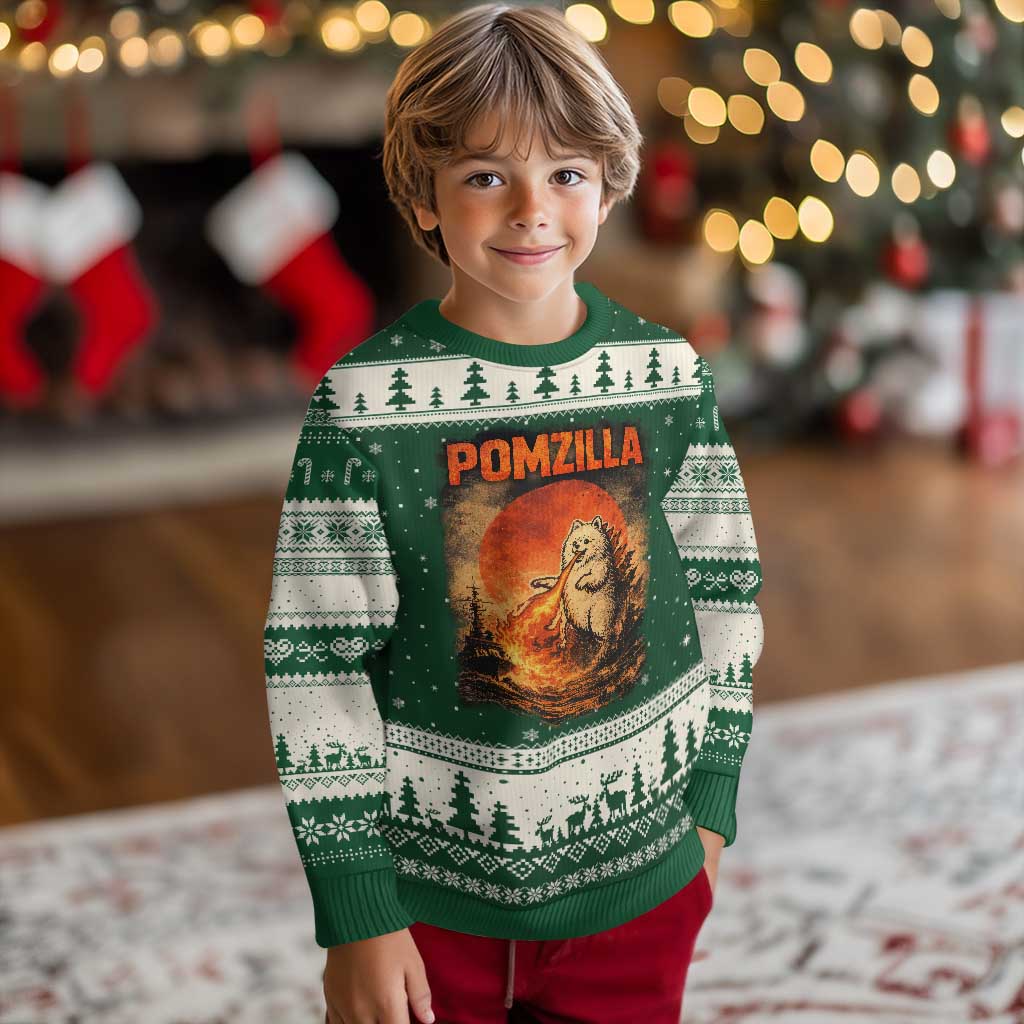Pomzilla Dog Japanese Art Ugly Christmas Sweater Retro Vintage Dog Lover Pomeranian Pom Monster Kaiju