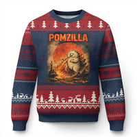 Pomzilla Dog Japanese Art Ugly Christmas Sweater Retro Vintage Dog Lover Pomeranian Pom Monster Kaiju