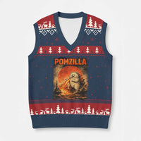 Pomzilla Dog Japanese Art V-Neck Knit Sweater Vest Retro Vintage Dog Lover Pomeranian Pom Monster Kaiju