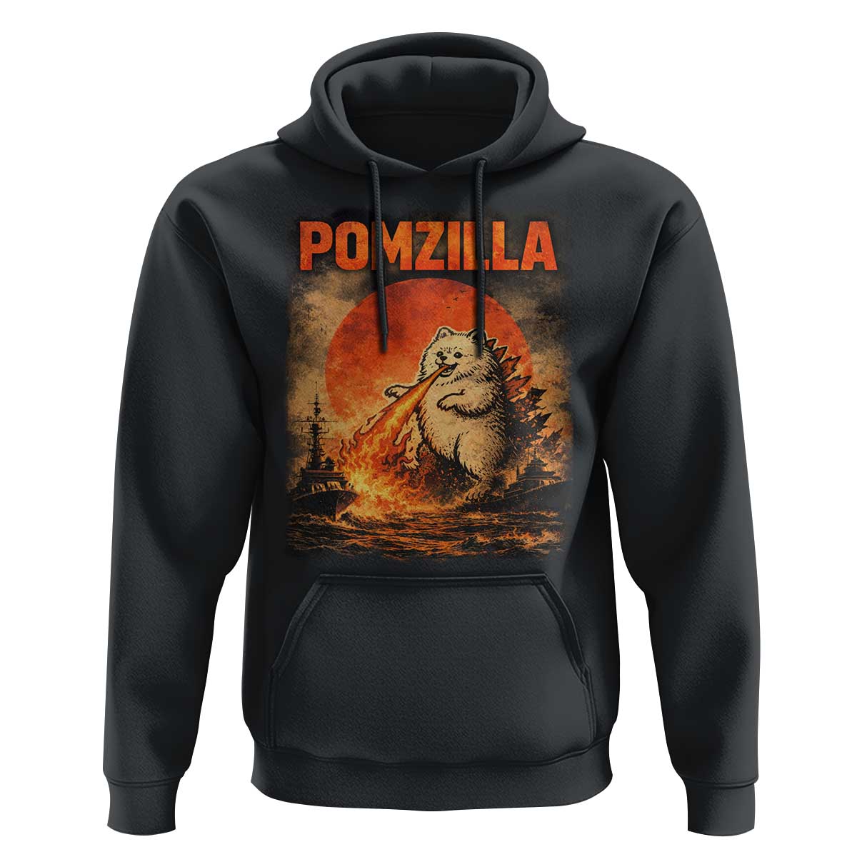 Pomzilla Dog Japanese Art Hoodie Retro Vintage Dog Lover Pomeranian Pom Monster Kaiju