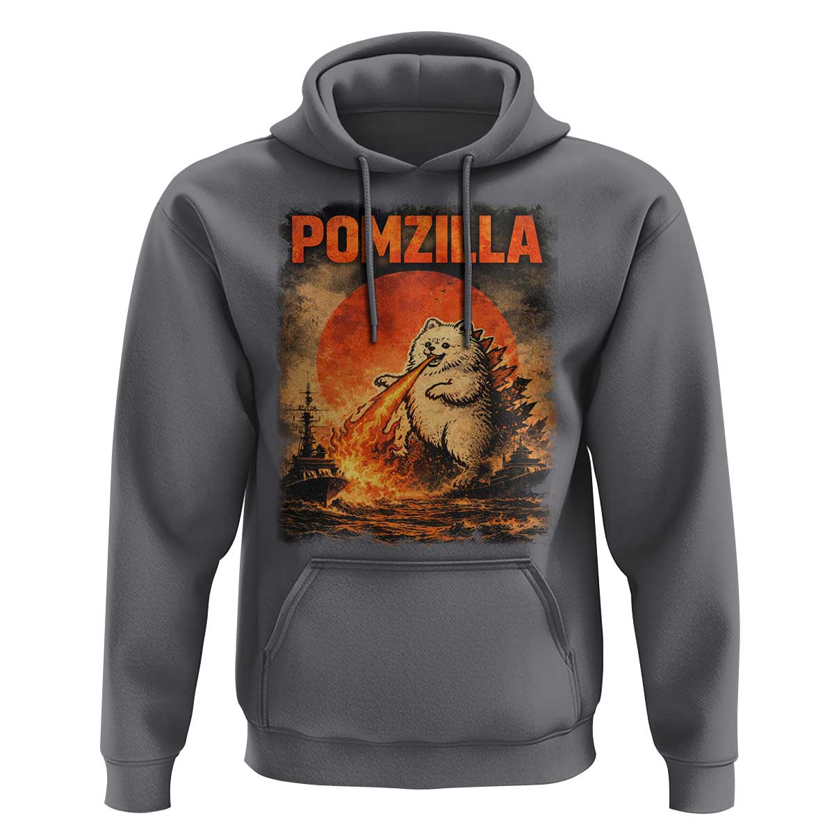 Pomzilla Dog Japanese Art Hoodie Retro Vintage Dog Lover Pomeranian Pom Monster Kaiju