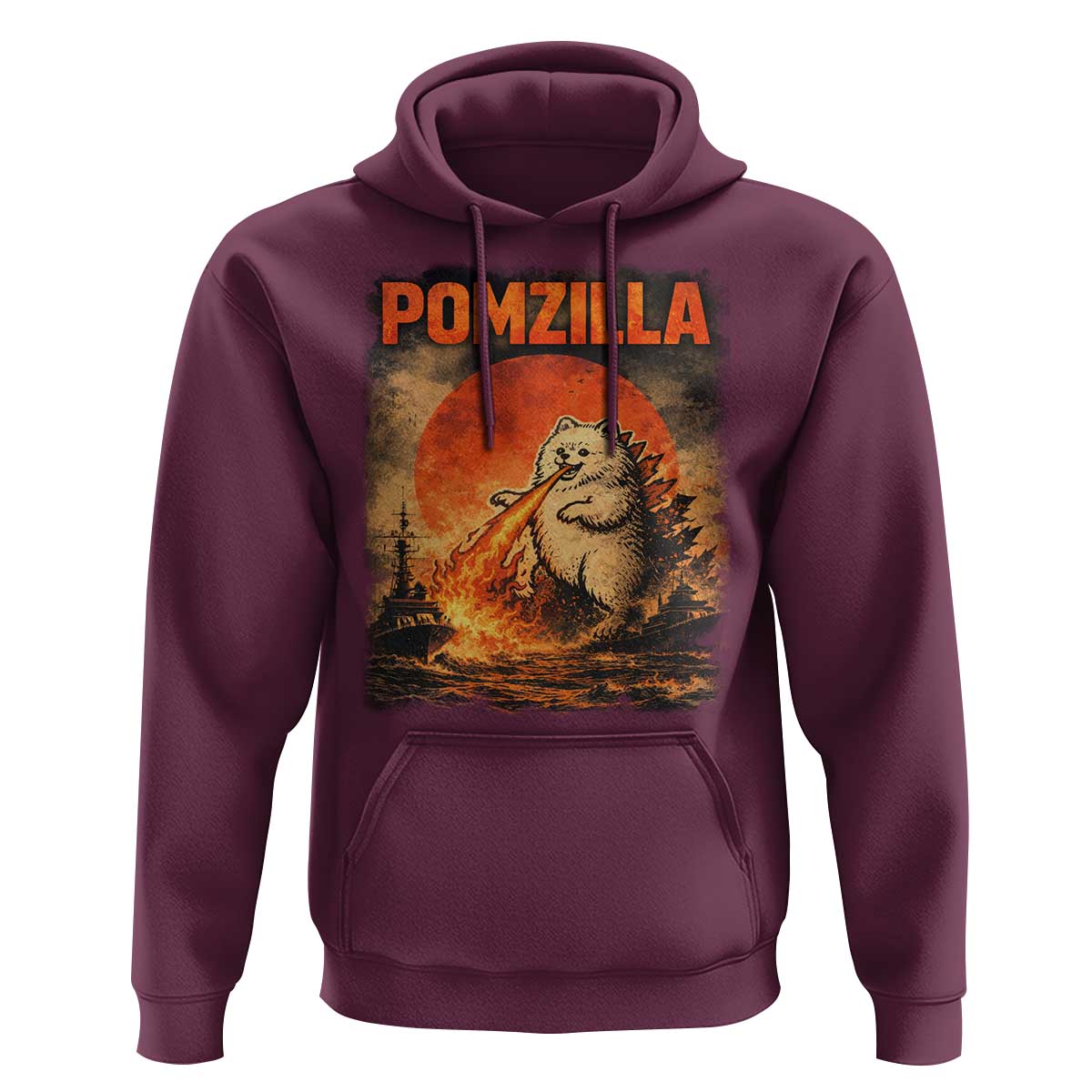 Pomzilla Dog Japanese Art Hoodie Retro Vintage Dog Lover Pomeranian Pom Monster Kaiju