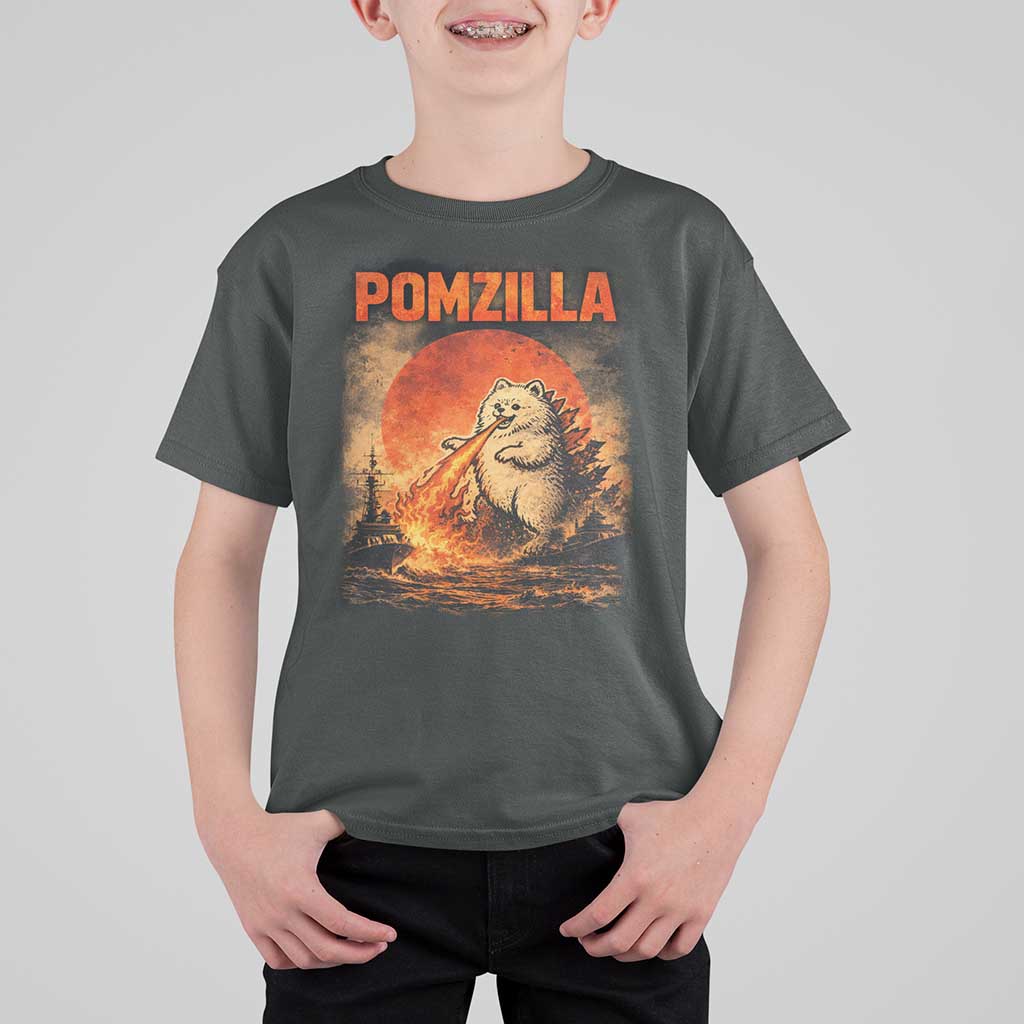 Pomzilla Dog Japanese Art T Shirt For Kid Retro Vintage Dog Lover Pomeranian Pom Monster Kaiju