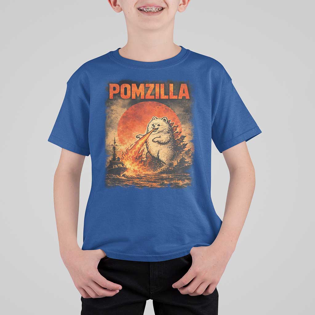 Pomzilla Dog Japanese Art T Shirt For Kid Retro Vintage Dog Lover Pomeranian Pom Monster Kaiju