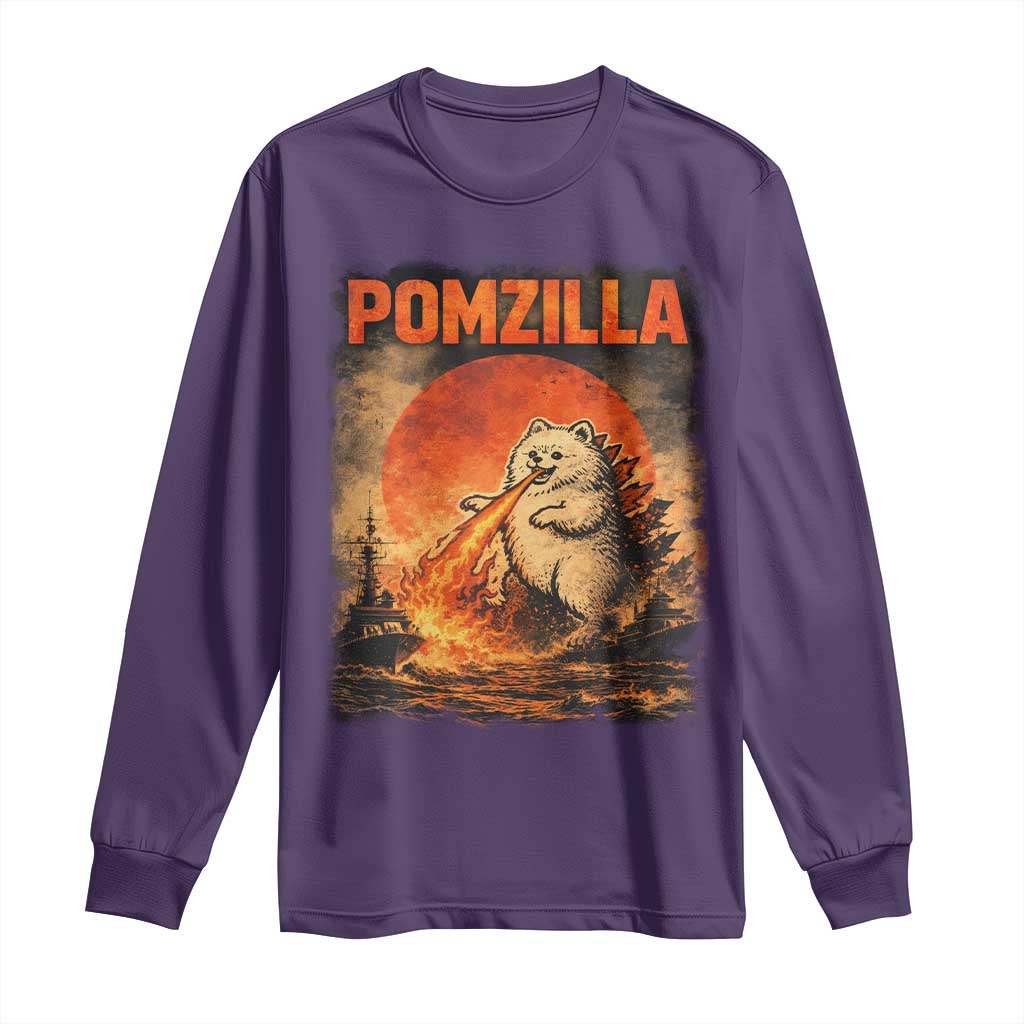 Pomzilla Dog Japanese Art Long Sleeve Shirt Retro Vintage Dog Lover Pomeranian Pom Monster Kaiju