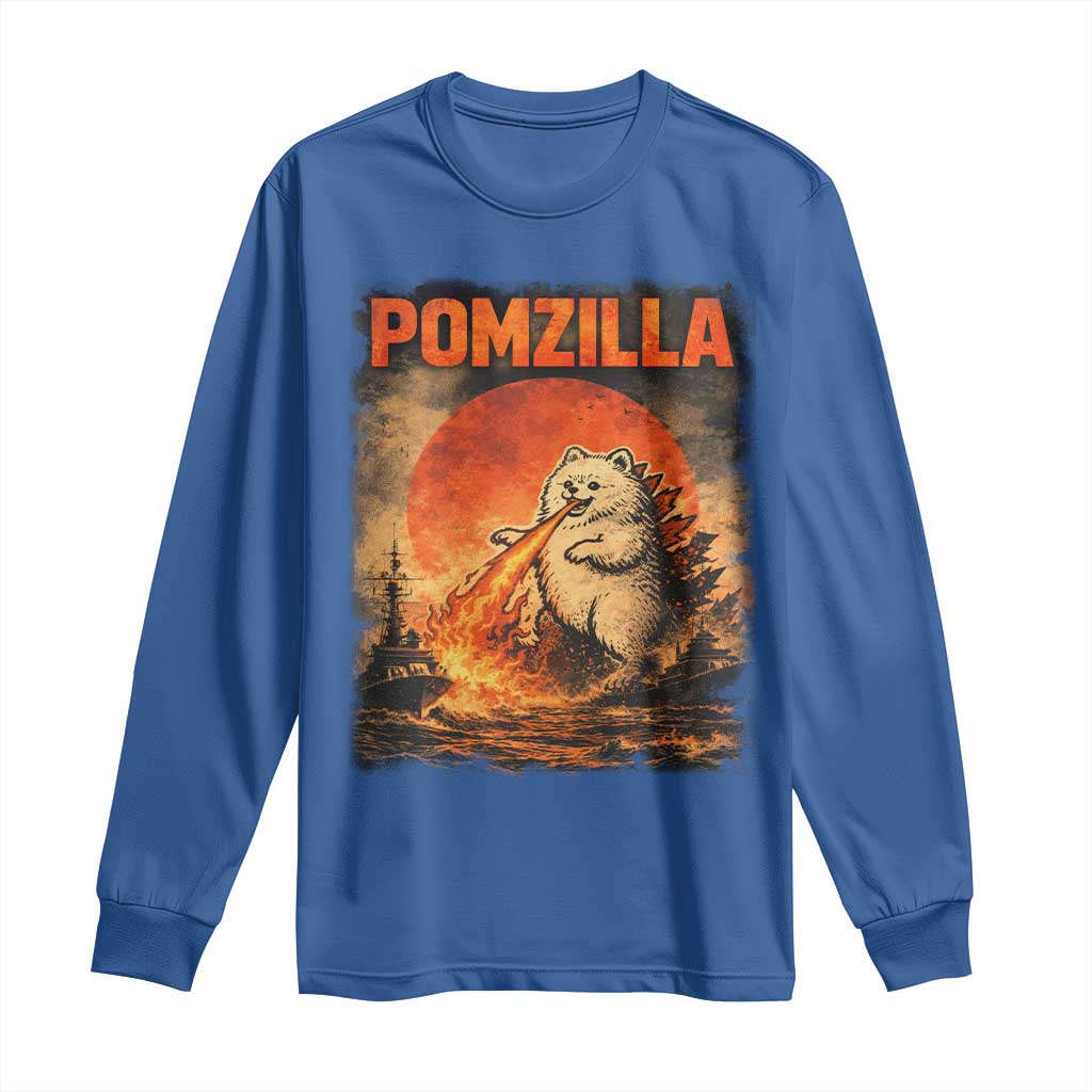 Pomzilla Dog Japanese Art Long Sleeve Shirt Retro Vintage Dog Lover Pomeranian Pom Monster Kaiju