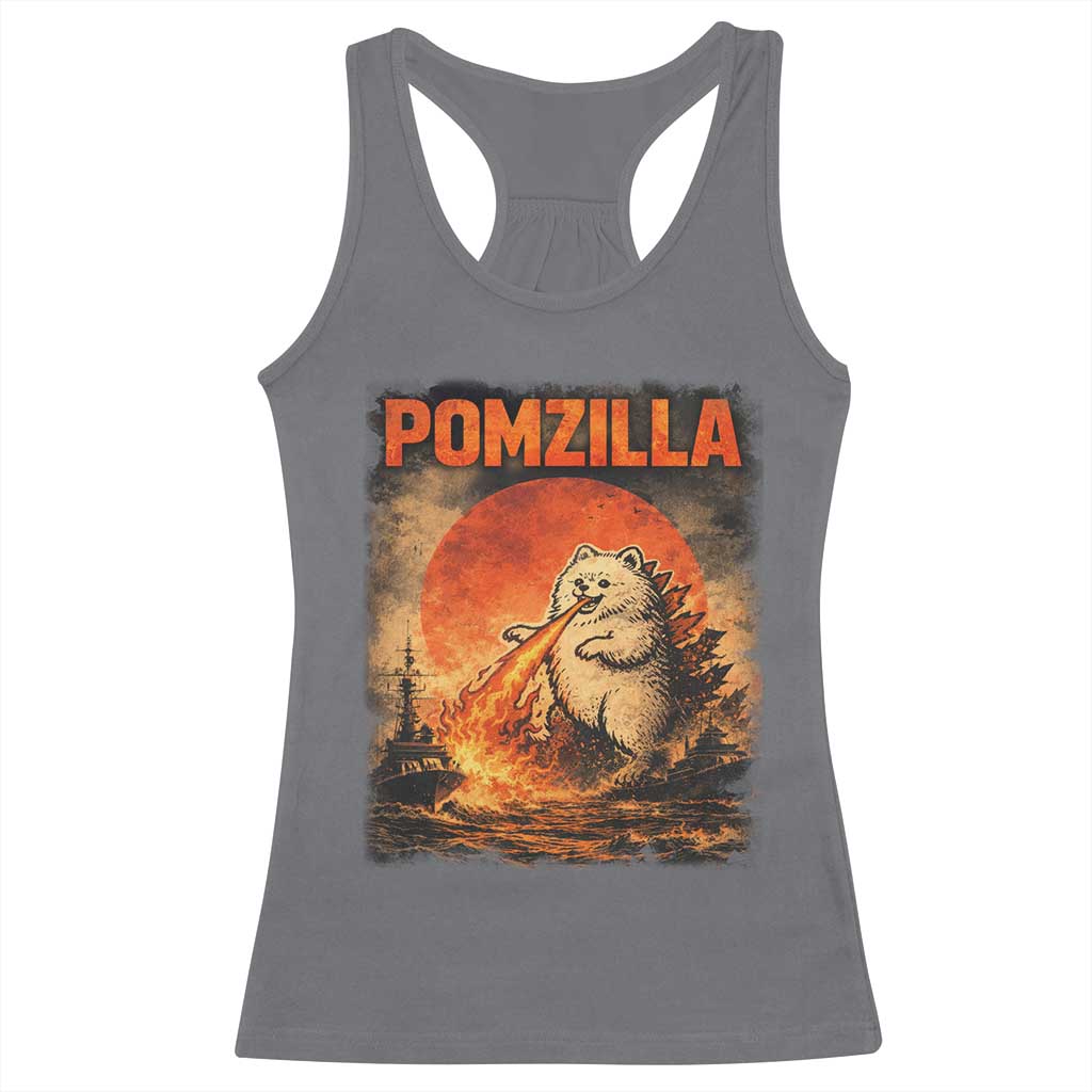 Pomzilla Dog Japanese Art Racerback Tank Top Retro Vintage Dog Lover Pomeranian Pom Monster Kaiju