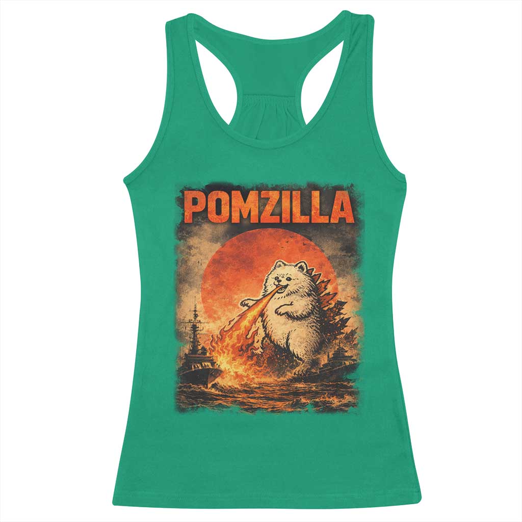 Pomzilla Dog Japanese Art Racerback Tank Top Retro Vintage Dog Lover Pomeranian Pom Monster Kaiju