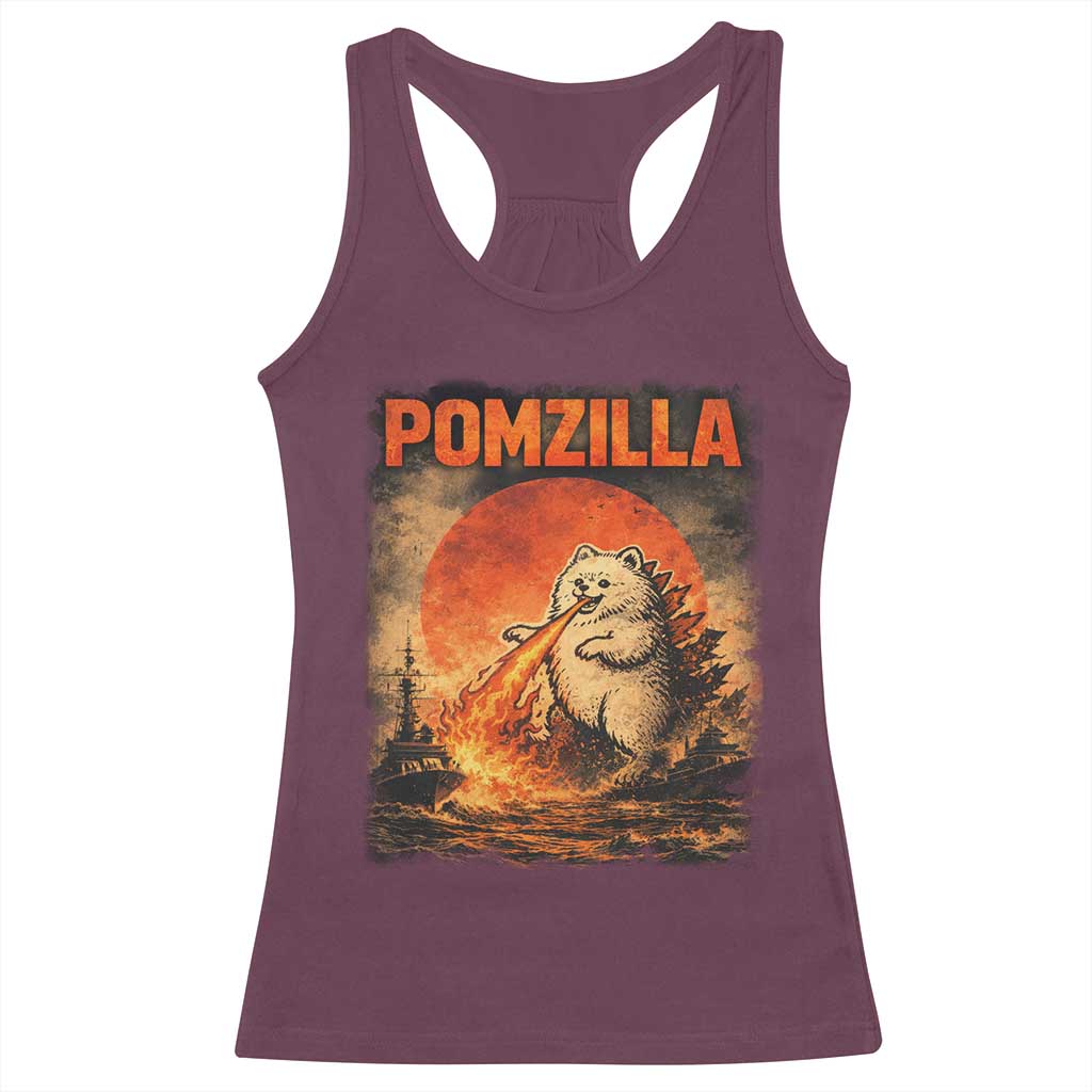Pomzilla Dog Japanese Art Racerback Tank Top Retro Vintage Dog Lover Pomeranian Pom Monster Kaiju