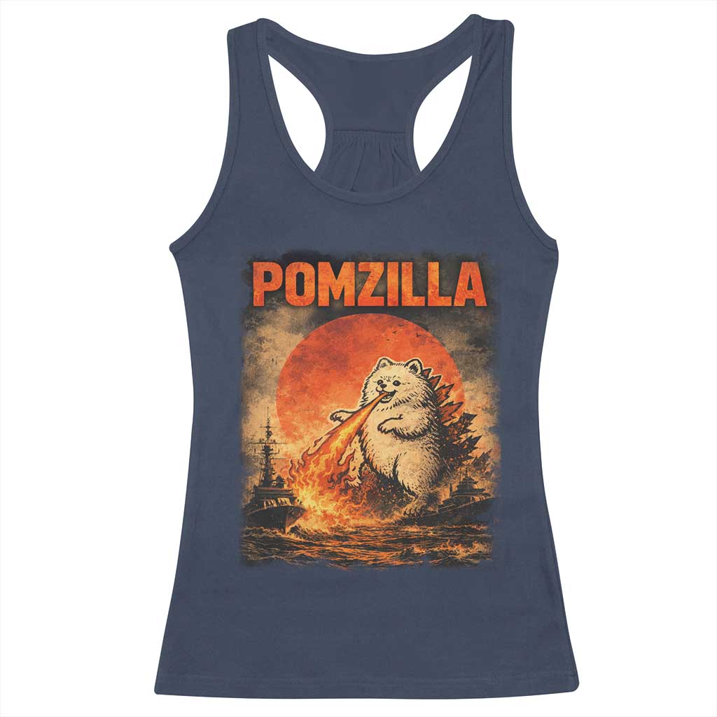 Pomzilla Dog Japanese Art Racerback Tank Top Retro Vintage Dog Lover Pomeranian Pom Monster Kaiju