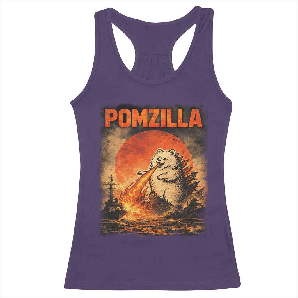 Pomzilla Dog Japanese Art Racerback Tank Top Retro Vintage Dog Lover Pomeranian Pom Monster Kaiju