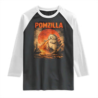 Pomzilla Dog Japanese Art Raglan Shirt Retro Vintage Dog Lover Pomeranian Pom Monster Kaiju