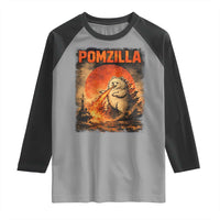 Pomzilla Dog Japanese Art Raglan Shirt Retro Vintage Dog Lover Pomeranian Pom Monster Kaiju