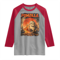 Pomzilla Dog Japanese Art Raglan Shirt Retro Vintage Dog Lover Pomeranian Pom Monster Kaiju
