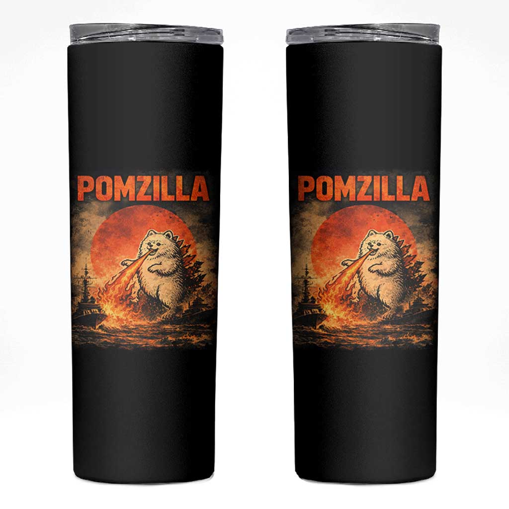 Pomzilla Dog Japanese Art Skinny Tumbler Retro Vintage Dog Lover Pomeranian Pom Monster Kaiju