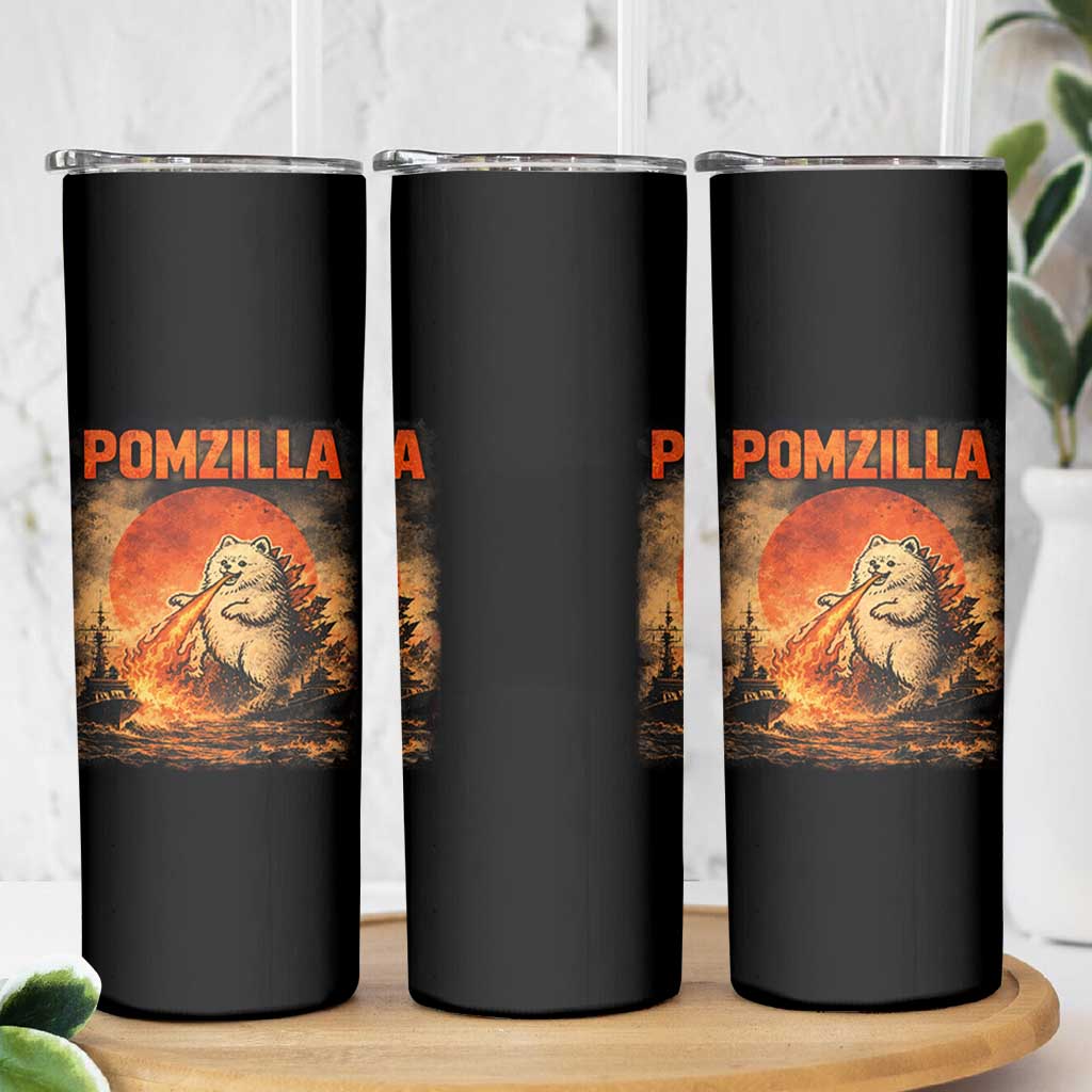 Pomzilla Dog Japanese Art Skinny Tumbler Retro Vintage Dog Lover Pomeranian Pom Monster Kaiju