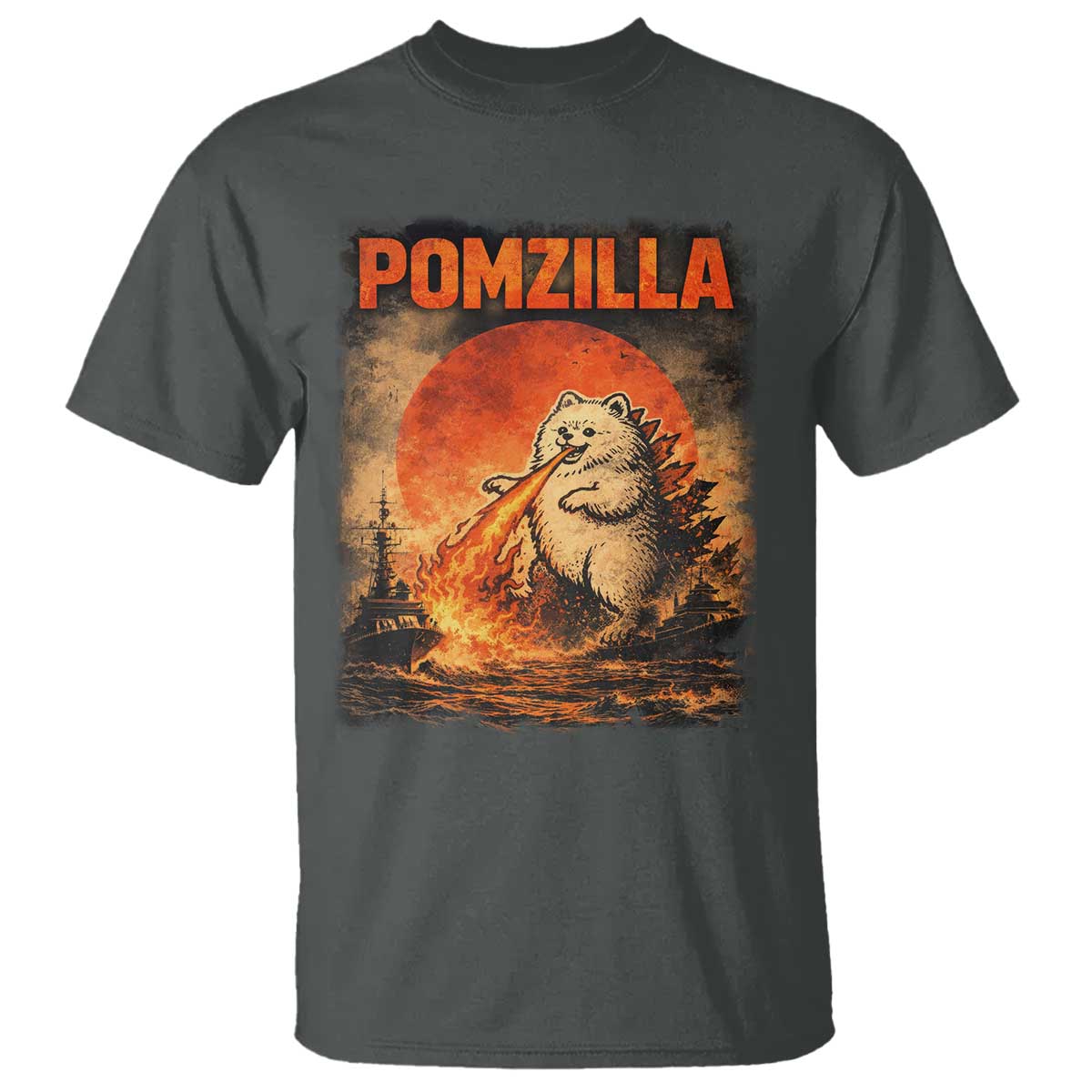 Pomzilla Dog Japanese Art T Shirt Retro Vintage Dog Lover Pomeranian Pom Monster Kaiju