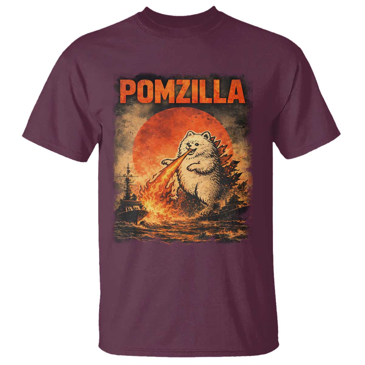 Pomzilla Dog Japanese Art T Shirt Retro Vintage Dog Lover Pomeranian Pom Monster Kaiju
