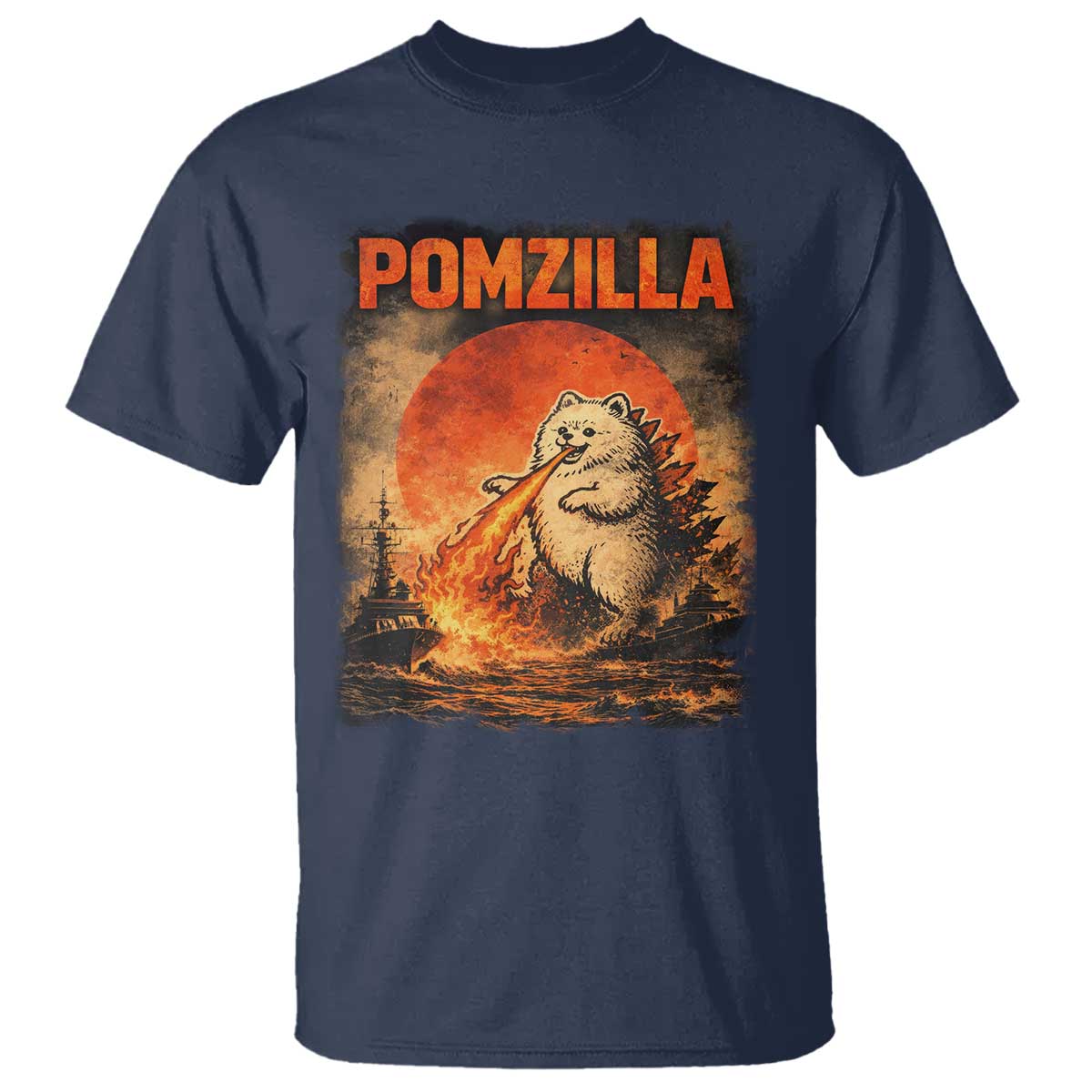 Pomzilla Dog Japanese Art T Shirt Retro Vintage Dog Lover Pomeranian Pom Monster Kaiju