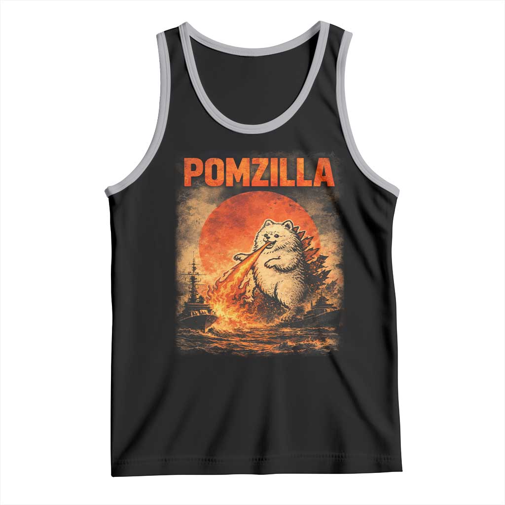 Pomzilla Dog Japanese Art Tank Top Retro Vintage Dog Lover Pomeranian Pom Monster Kaiju