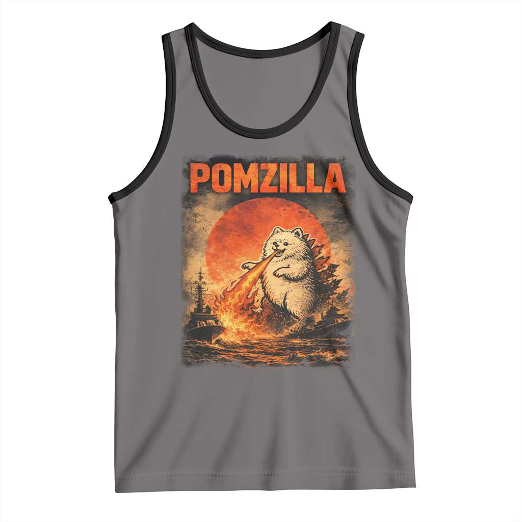 Pomzilla Dog Japanese Art Tank Top Retro Vintage Dog Lover Pomeranian Pom Monster Kaiju
