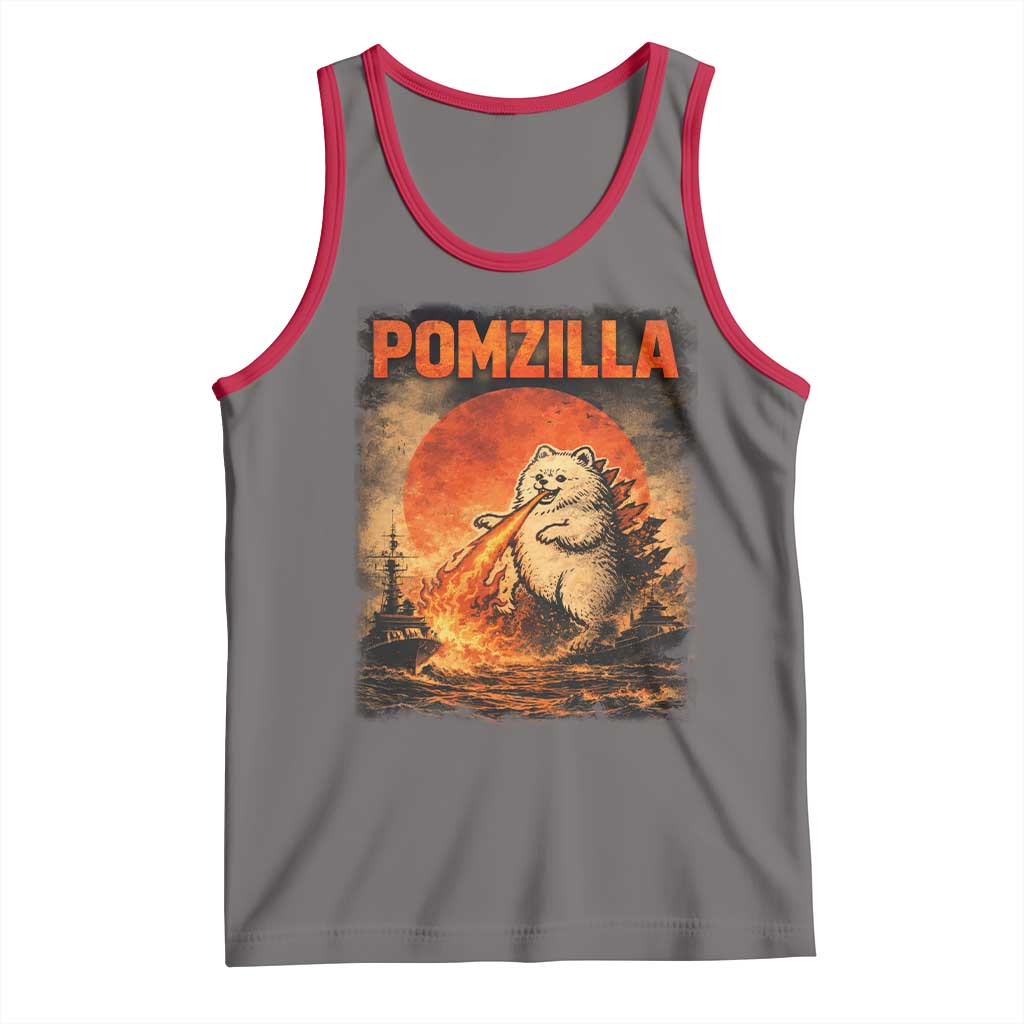 Pomzilla Dog Japanese Art Tank Top Retro Vintage Dog Lover Pomeranian Pom Monster Kaiju