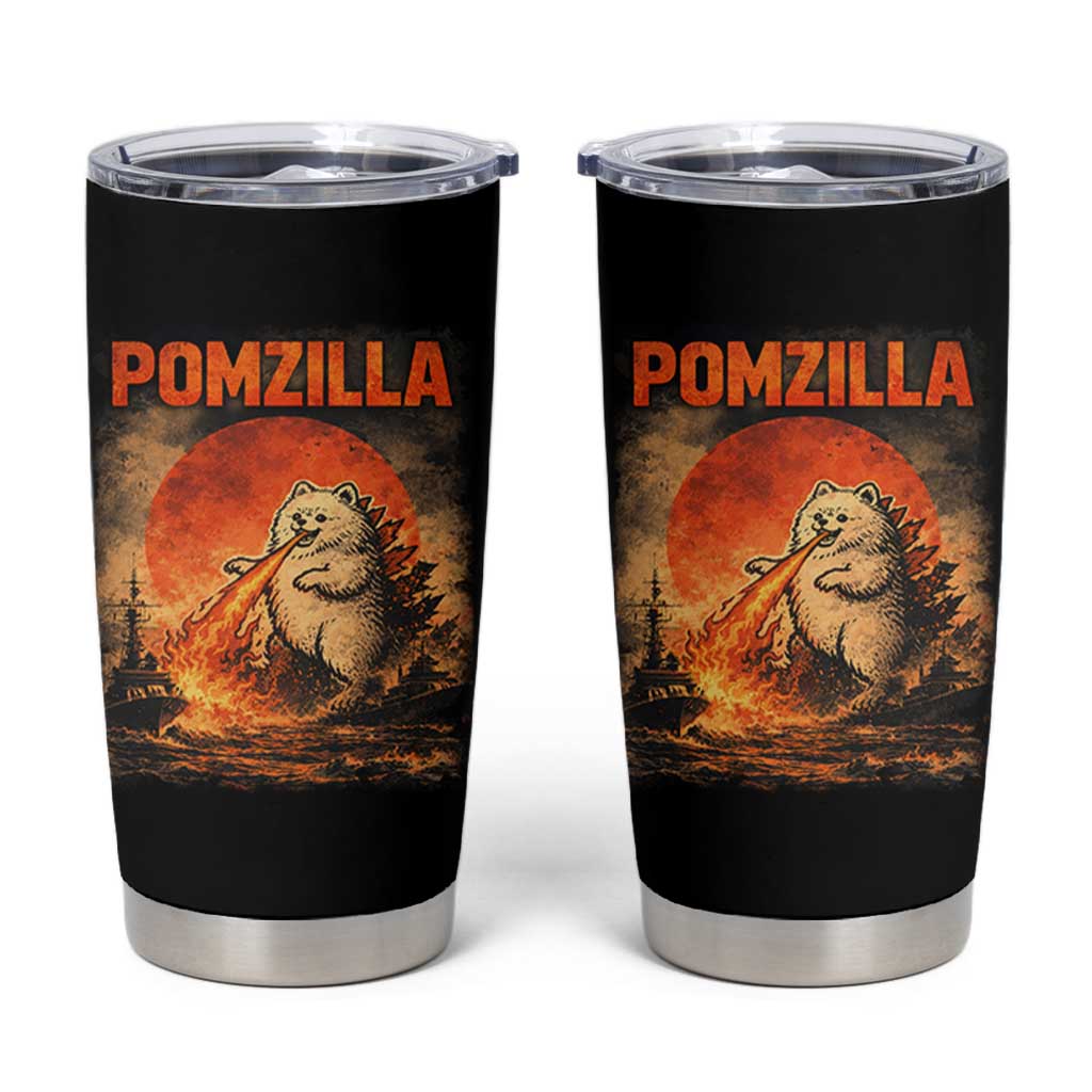 Pomzilla Dog Japanese Art Tumbler Cup Retro Vintage Dog Lover Pomeranian Pom Monster Kaiju
