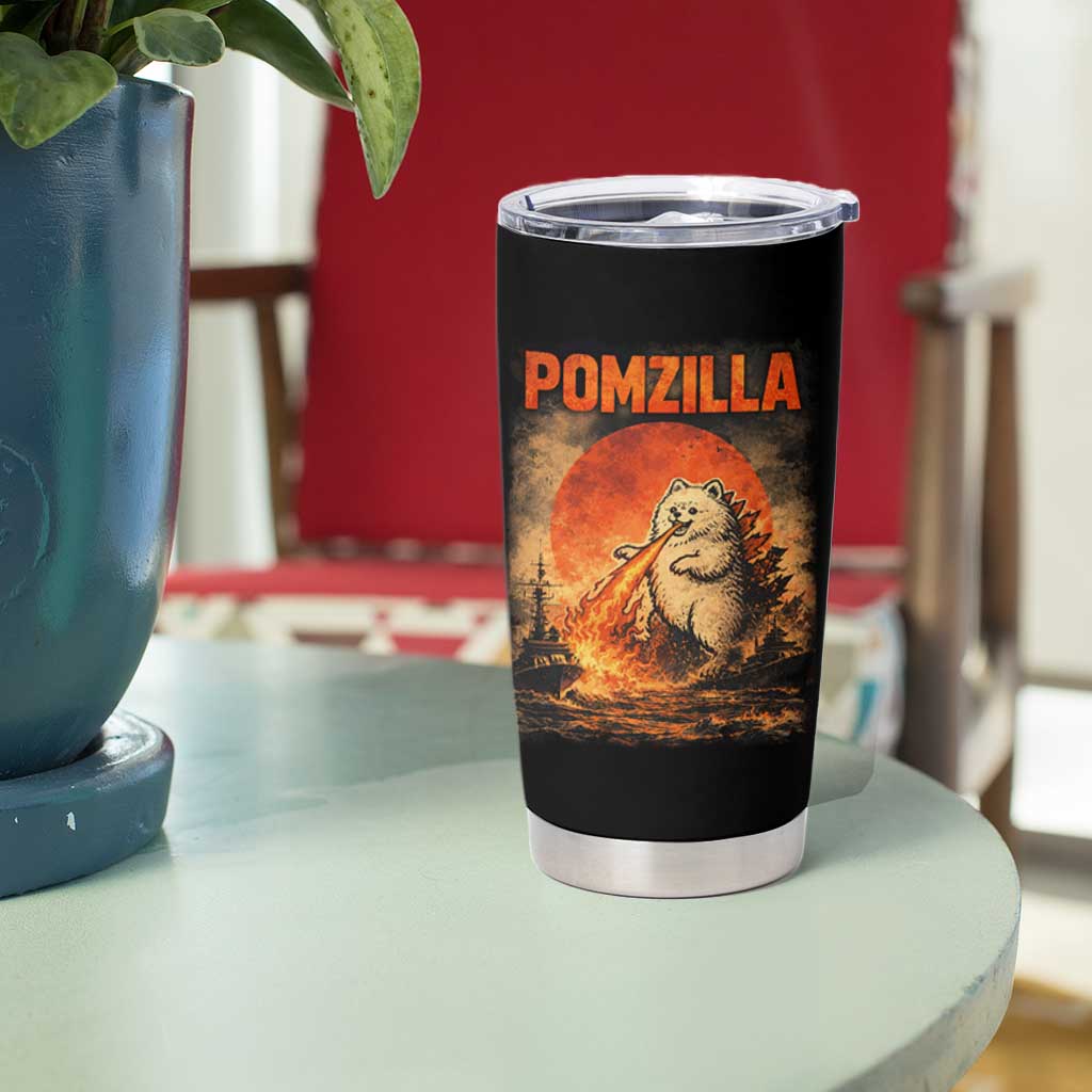 Pomzilla Dog Japanese Art Tumbler Cup Retro Vintage Dog Lover Pomeranian Pom Monster Kaiju