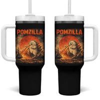 Pomzilla Dog Japanese Art Tumbler With Handle Retro Vintage Dog Lover Pomeranian Pom Monster Kaiju