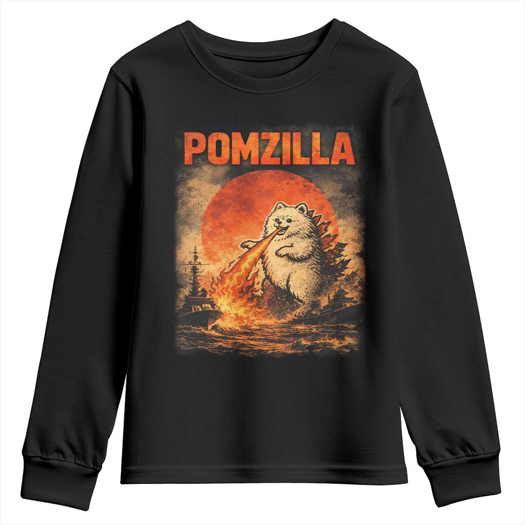 Pomzilla Dog Japanese Art Youth Sweatshirt Retro Vintage Dog Lover Pomeranian Pom Monster Kaiju
