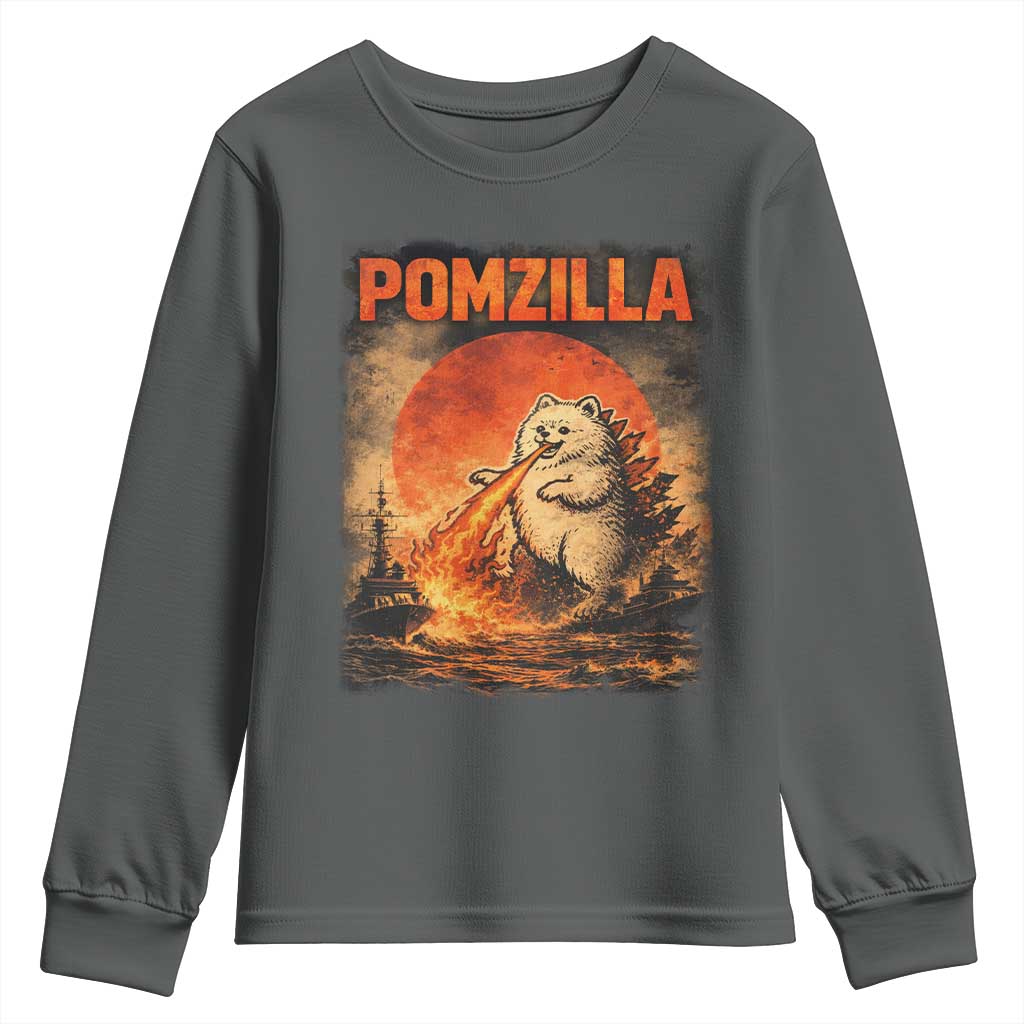 Pomzilla Dog Japanese Art Youth Sweatshirt Retro Vintage Dog Lover Pomeranian Pom Monster Kaiju