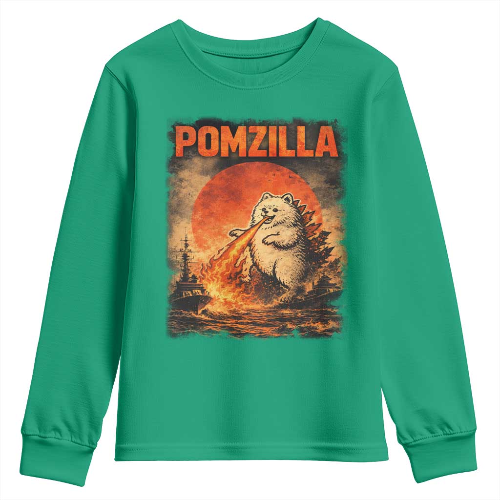Pomzilla Dog Japanese Art Youth Sweatshirt Retro Vintage Dog Lover Pomeranian Pom Monster Kaiju