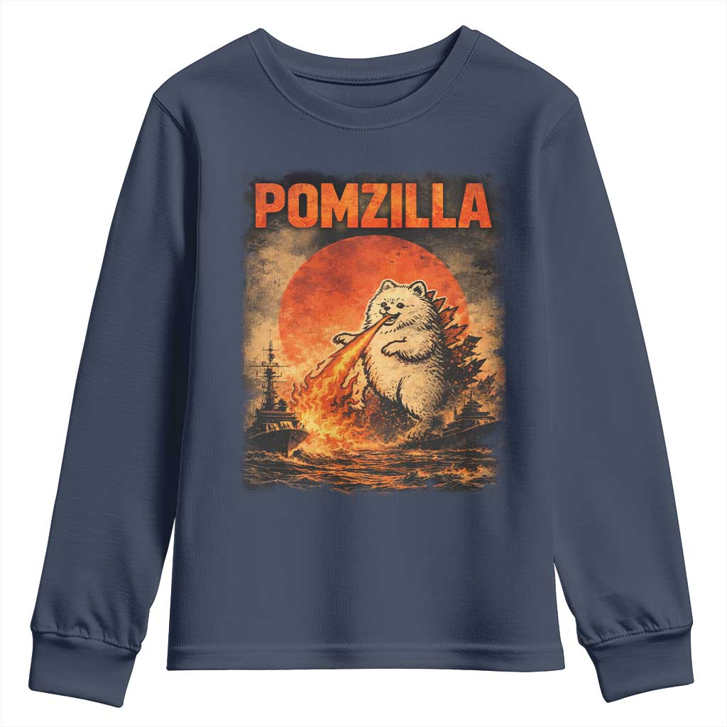 Pomzilla Dog Japanese Art Youth Sweatshirt Retro Vintage Dog Lover Pomeranian Pom Monster Kaiju