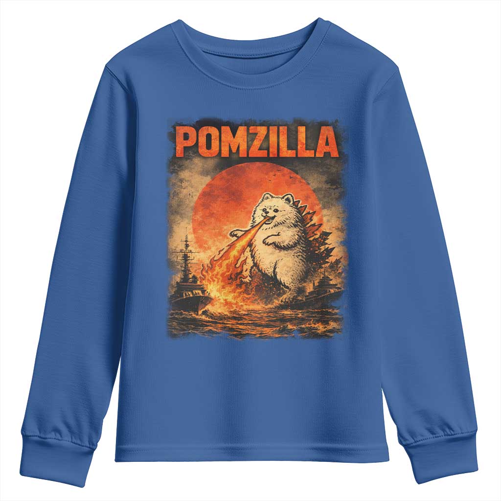 Pomzilla Dog Japanese Art Youth Sweatshirt Retro Vintage Dog Lover Pomeranian Pom Monster Kaiju