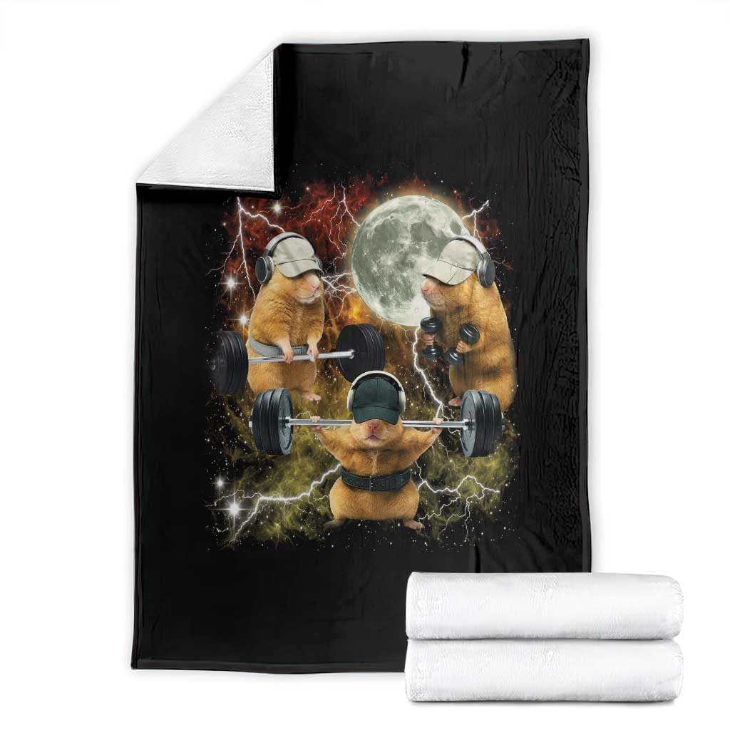 Hamster Deadlift Throw Blanket Funny Cute Rat Fitness Gym Weightlifting Meme