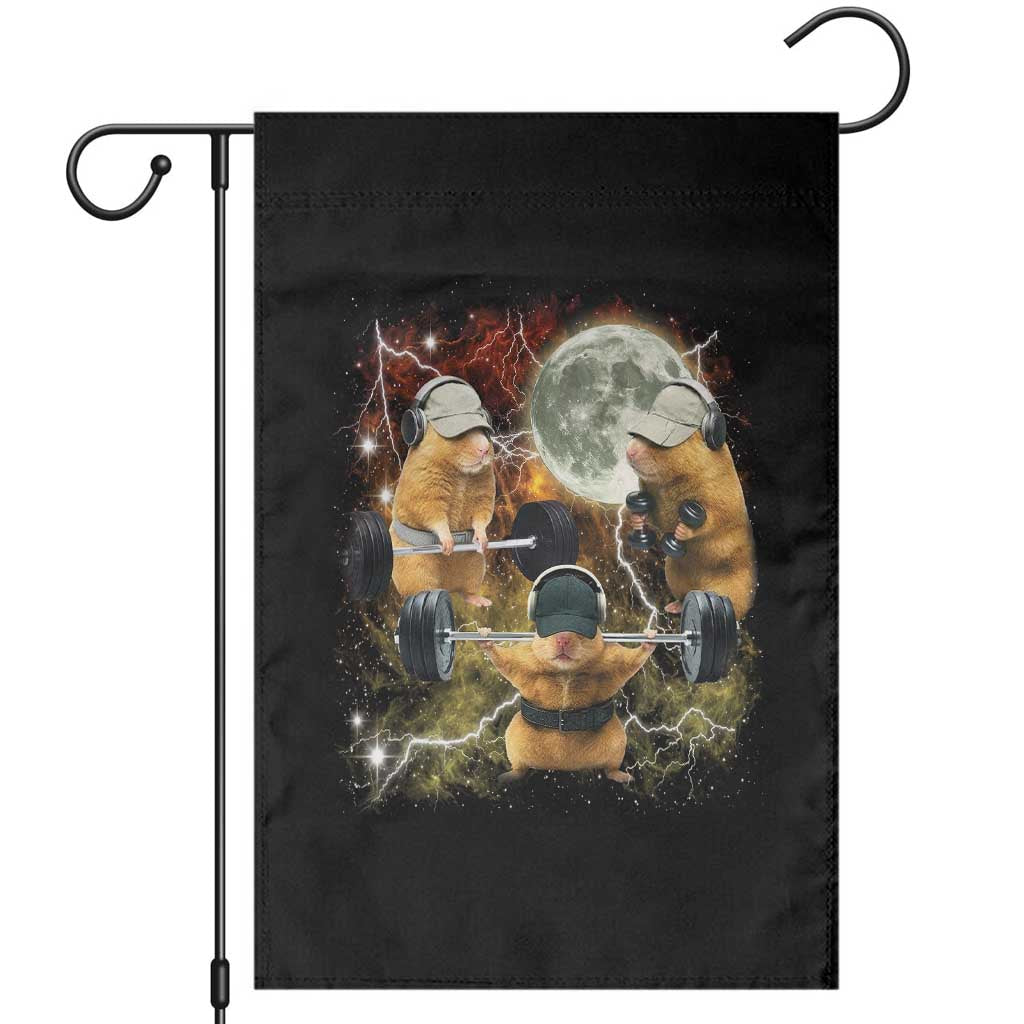Hamster Deadlift Garden Flag Funny Cute Rat Fitness Gym Weightlifting Meme