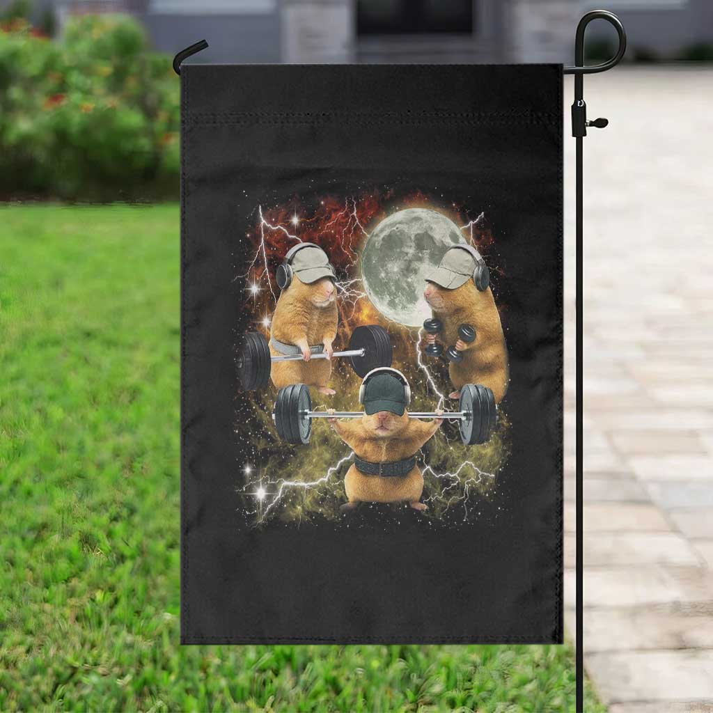 Hamster Deadlift Garden Flag Funny Cute Rat Fitness Gym Weightlifting Meme