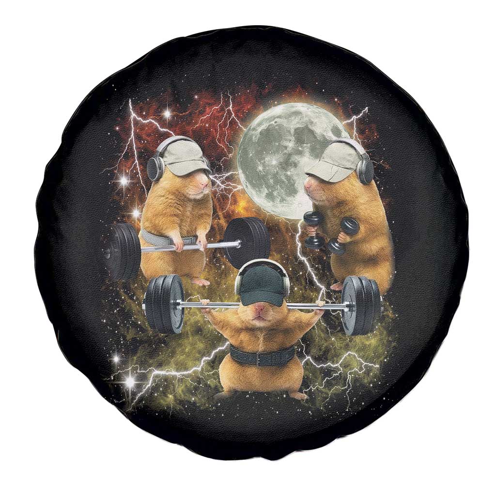 Hamster Deadlift Spare Tire Cover Funny Cute Rat Fitness Gym Weightlifting Meme