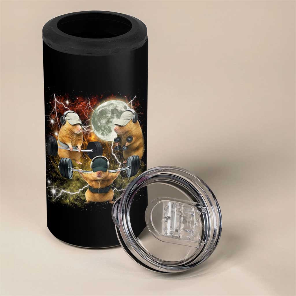 Hamster Deadlift 4 in 1 Can Cooler Tumbler Funny Cute Rat Fitness Gym Weightlifting Meme