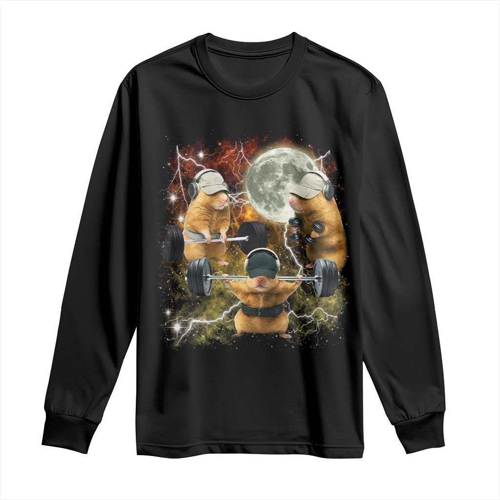 Hamster Deadlift Long Sleeve Shirt Funny Cute Rat Fitness Gym Weightlifting Meme