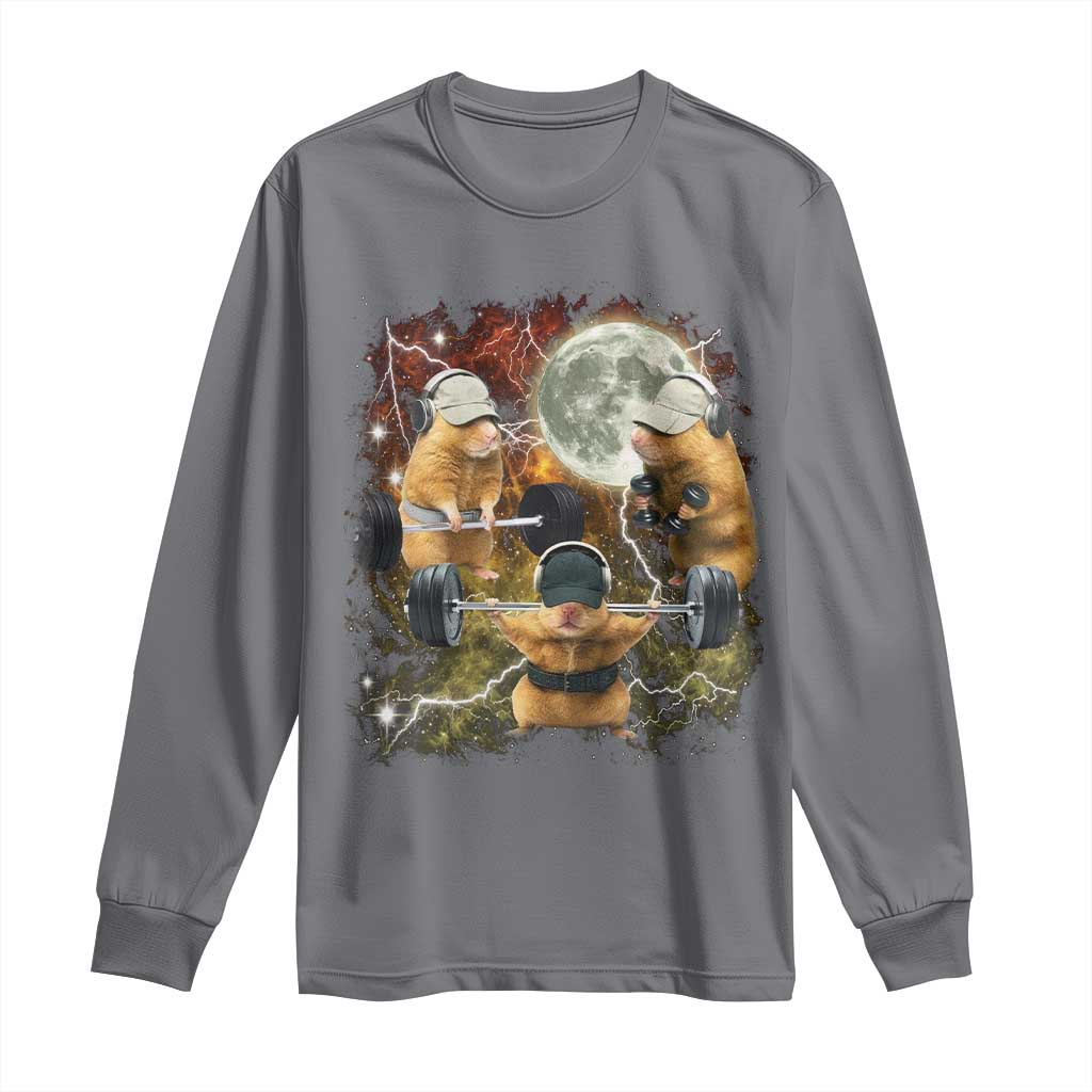 Hamster Deadlift Long Sleeve Shirt Funny Cute Rat Fitness Gym Weightlifting Meme