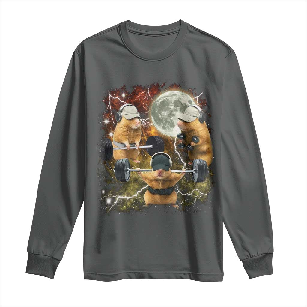 Hamster Deadlift Long Sleeve Shirt Funny Cute Rat Fitness Gym Weightlifting Meme