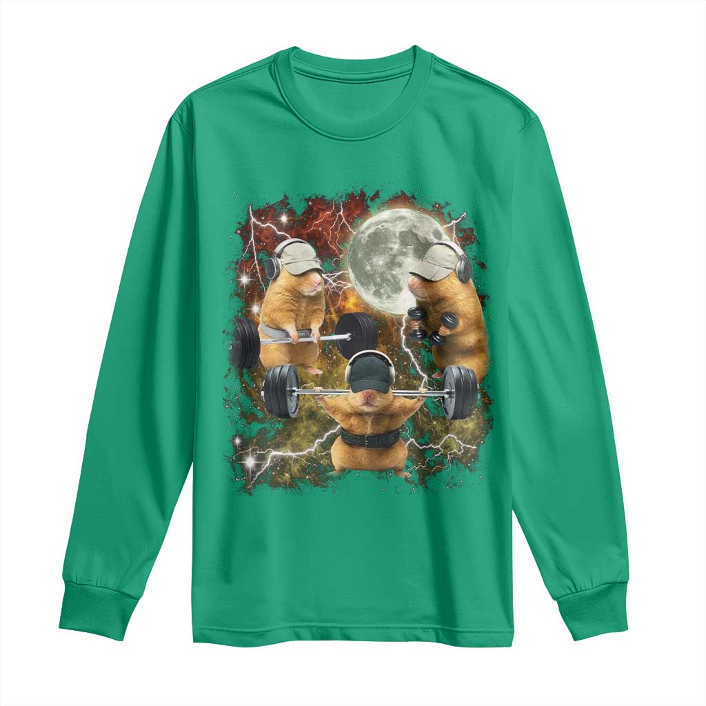 Hamster Deadlift Long Sleeve Shirt Funny Cute Rat Fitness Gym Weightlifting Meme