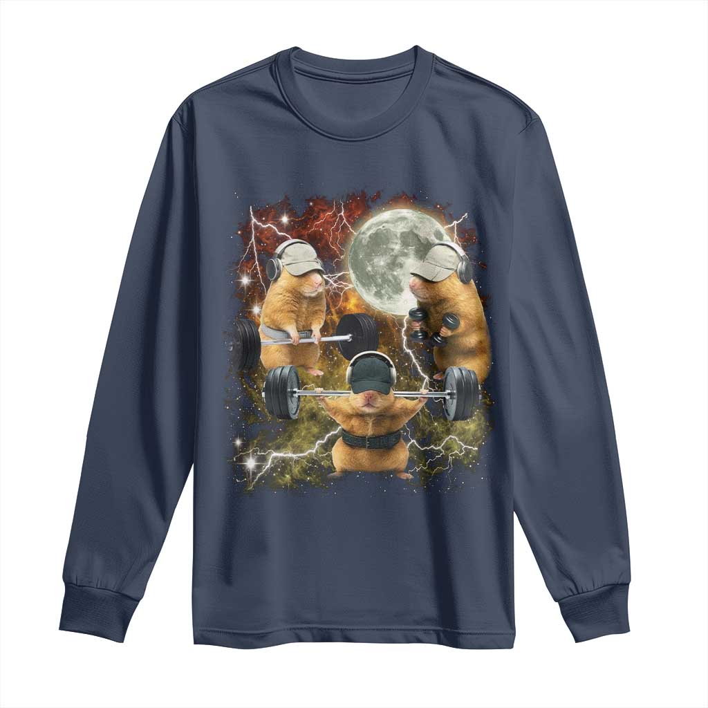 Hamster Deadlift Long Sleeve Shirt Funny Cute Rat Fitness Gym Weightlifting Meme