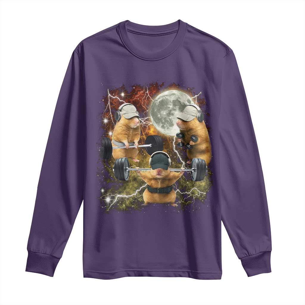 Hamster Deadlift Long Sleeve Shirt Funny Cute Rat Fitness Gym Weightlifting Meme